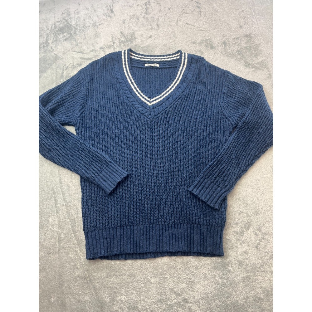 American Eagle Blue Dark Academia V-Neck Chunky Knit Sweater Womens Small